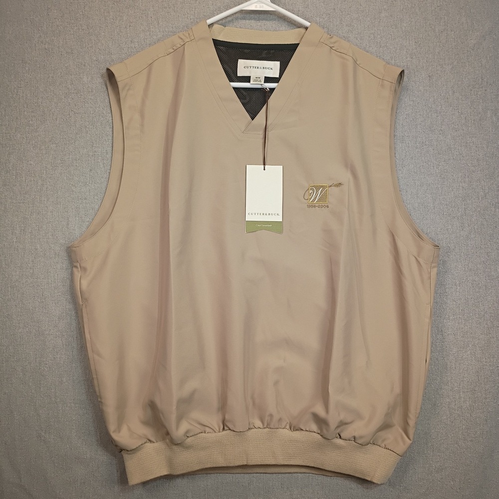 Cutter & Buck Tan Golf Vest Mens Medium Worthington Anniversary Logo Windbreaker